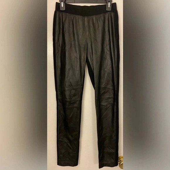 Lafayette 148 New York Leather Panel Pant Black Size Small